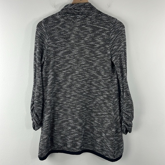 Mauve Black White Open Front Ruched Sleeve Cardigan Sweater Womens Size M - Picture 2 of 7